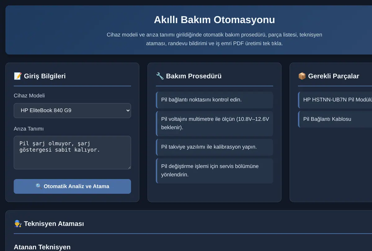 Akıllı Bakım Otomasyonu ekran görüntüsü