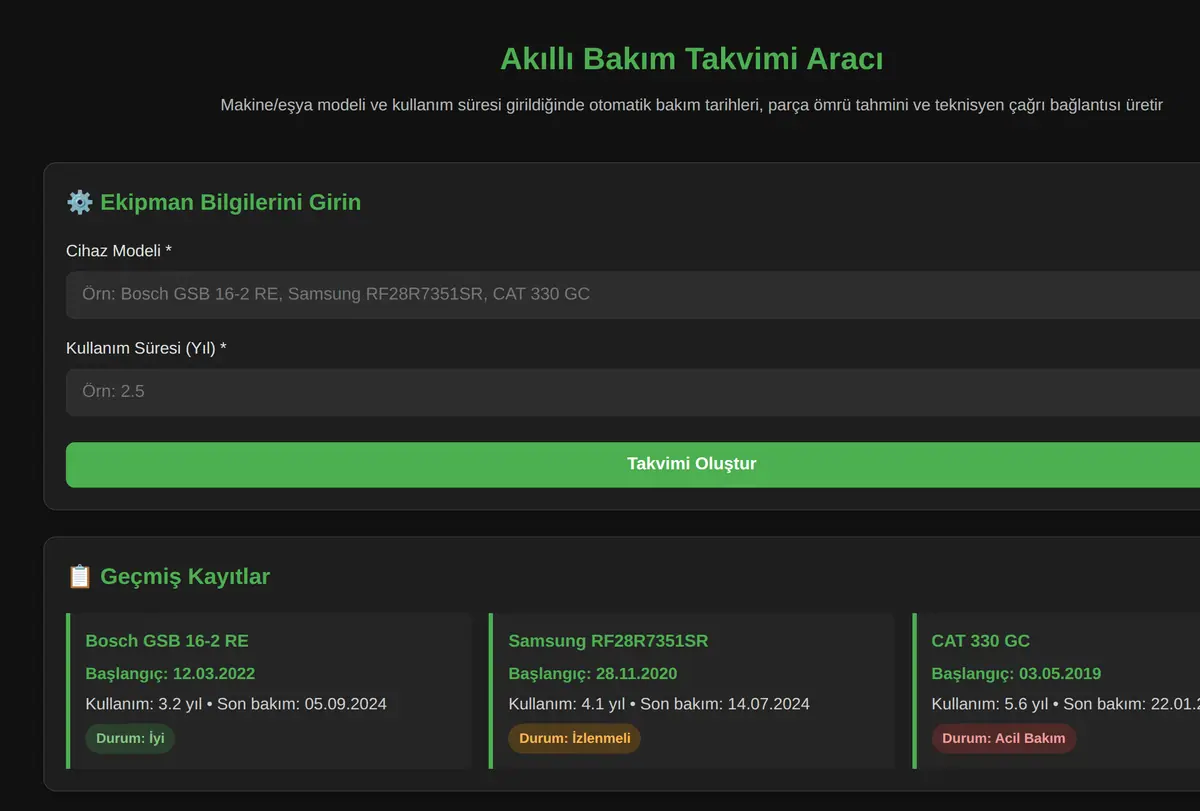 Akıllı Bakım Takvimi Aracı ekran görüntüsü