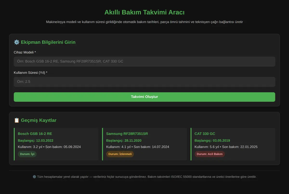 Akıllı Bakım Takvimi Aracı ekran görüntüsü 2