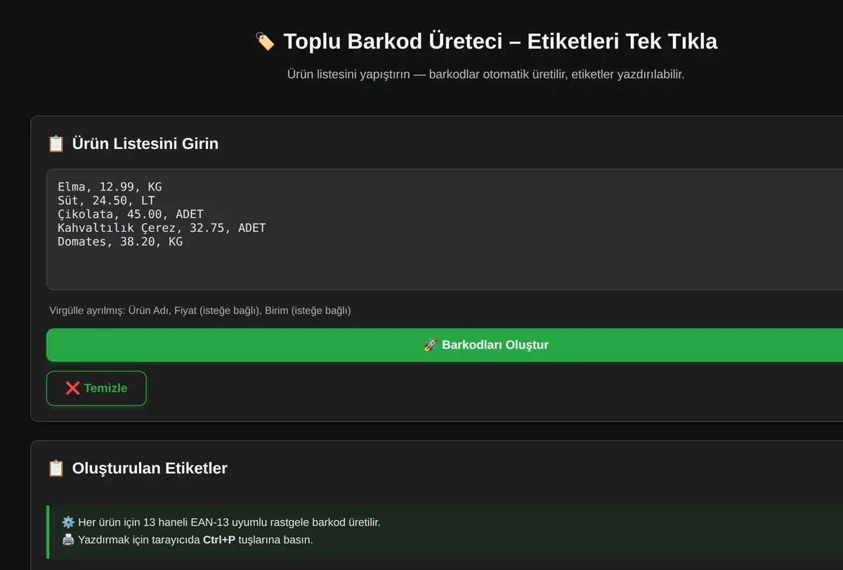 Toplu Barkod Üreteci - Etiketleri Tek Tıkla ekran görüntüsü