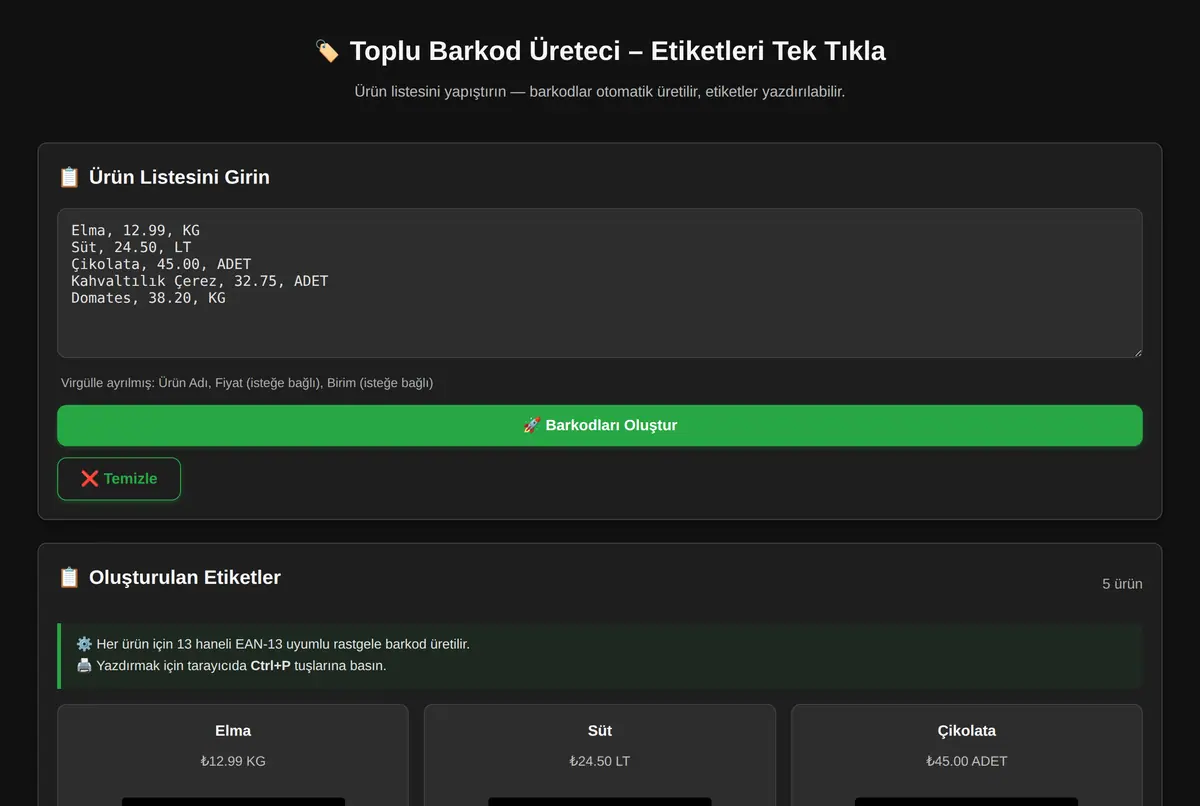 Toplu Barkod Üreteci - Etiketleri Tek Tıkla ekran görüntüsü 2