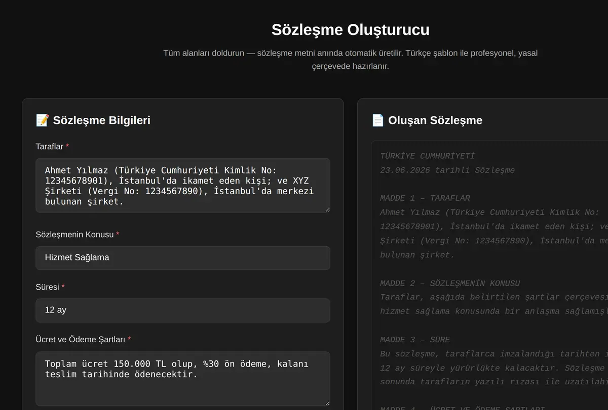 Sözleşme & Taahhütname Oluşturucu ekran görüntüsü