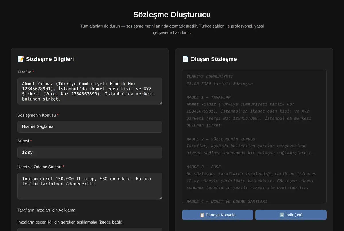 Sözleşme & Taahhütname Oluşturucu ekran görüntüsü 2