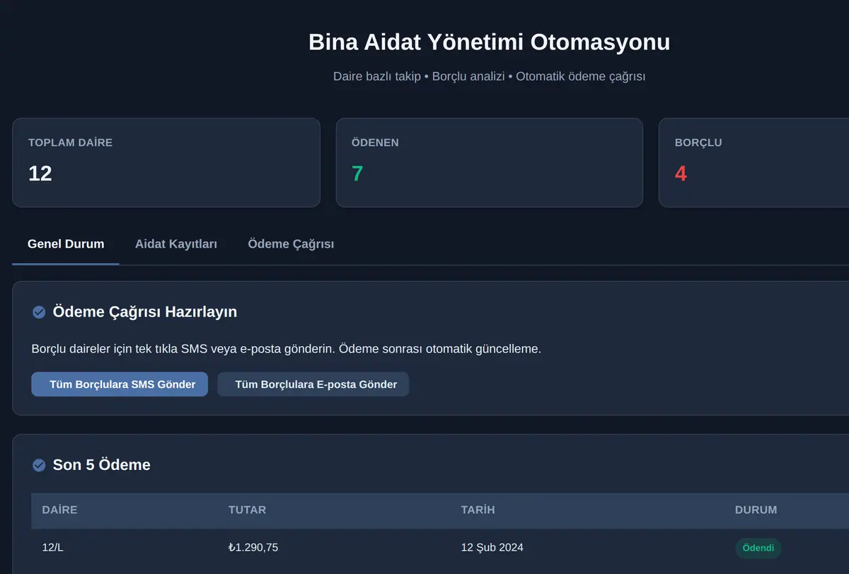 Bina Aidat Yönetimi Otomasyonu ekran görüntüsü