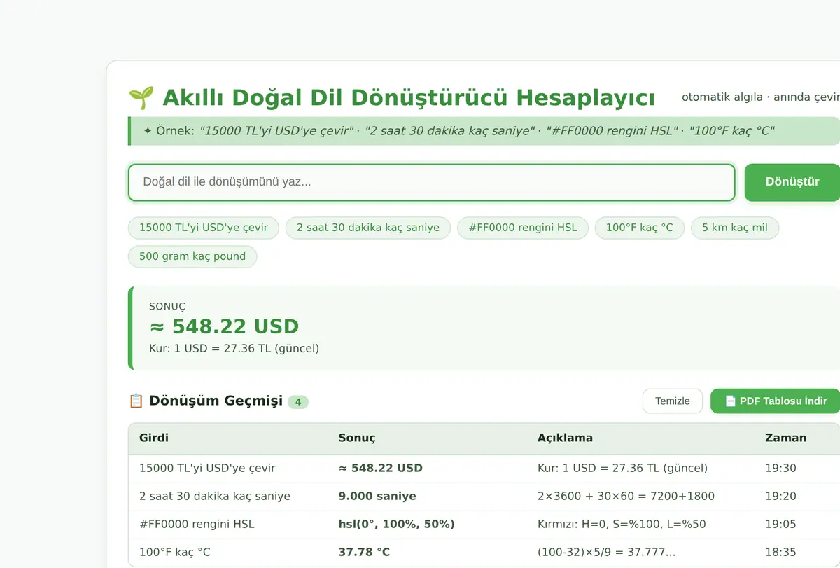 Akıllı Doğal Dil Dönüştürücü Hesaplayıcı ekran görüntüsü