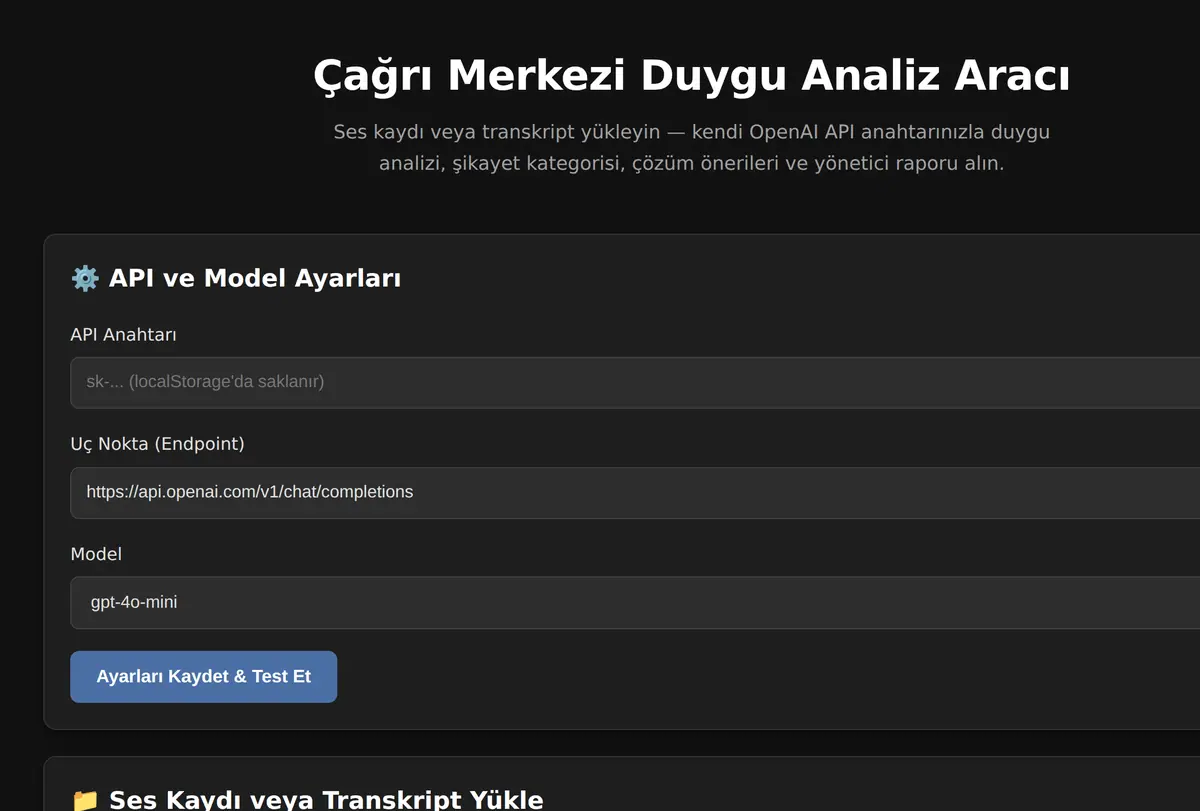 Çağrı Merkezi Duygu Analiz Aracı ekran görüntüsü