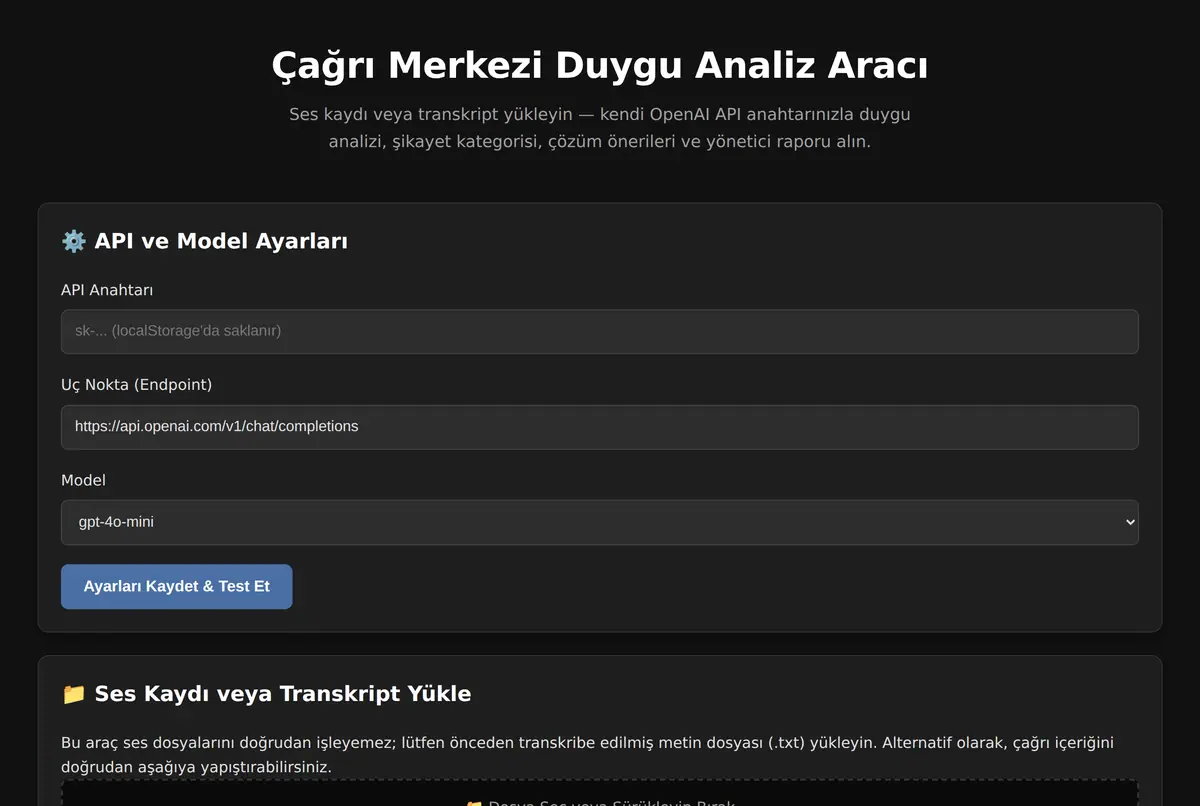 Çağrı Merkezi Duygu Analiz Aracı ekran görüntüsü 2