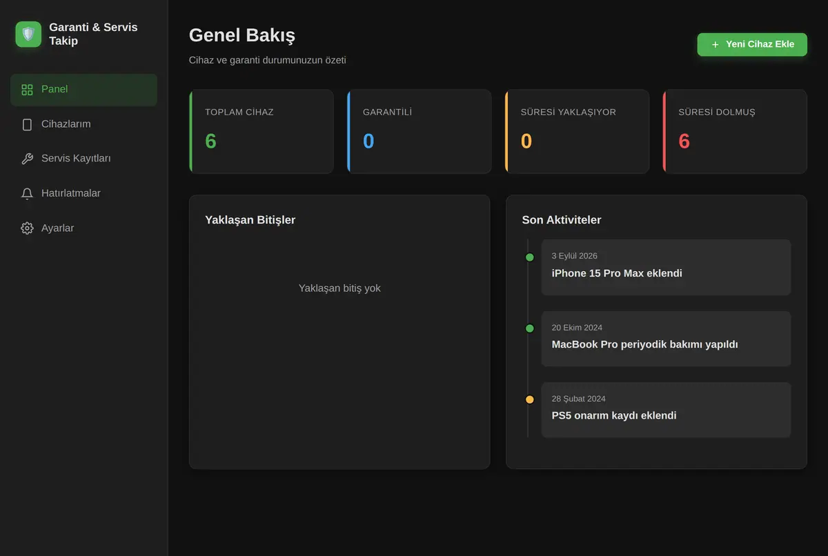 Cihaz Garanti & Servis Takip Hatırlatıcı ekran görüntüsü 2