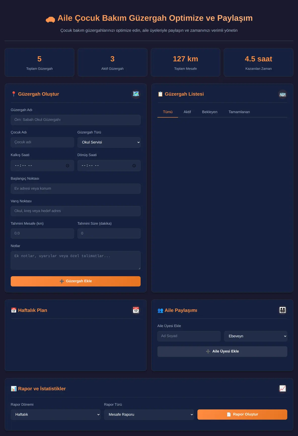 Aile Çocuk Bakım Güzergah Optimize ve Paylaşım ekran görüntüsü 3