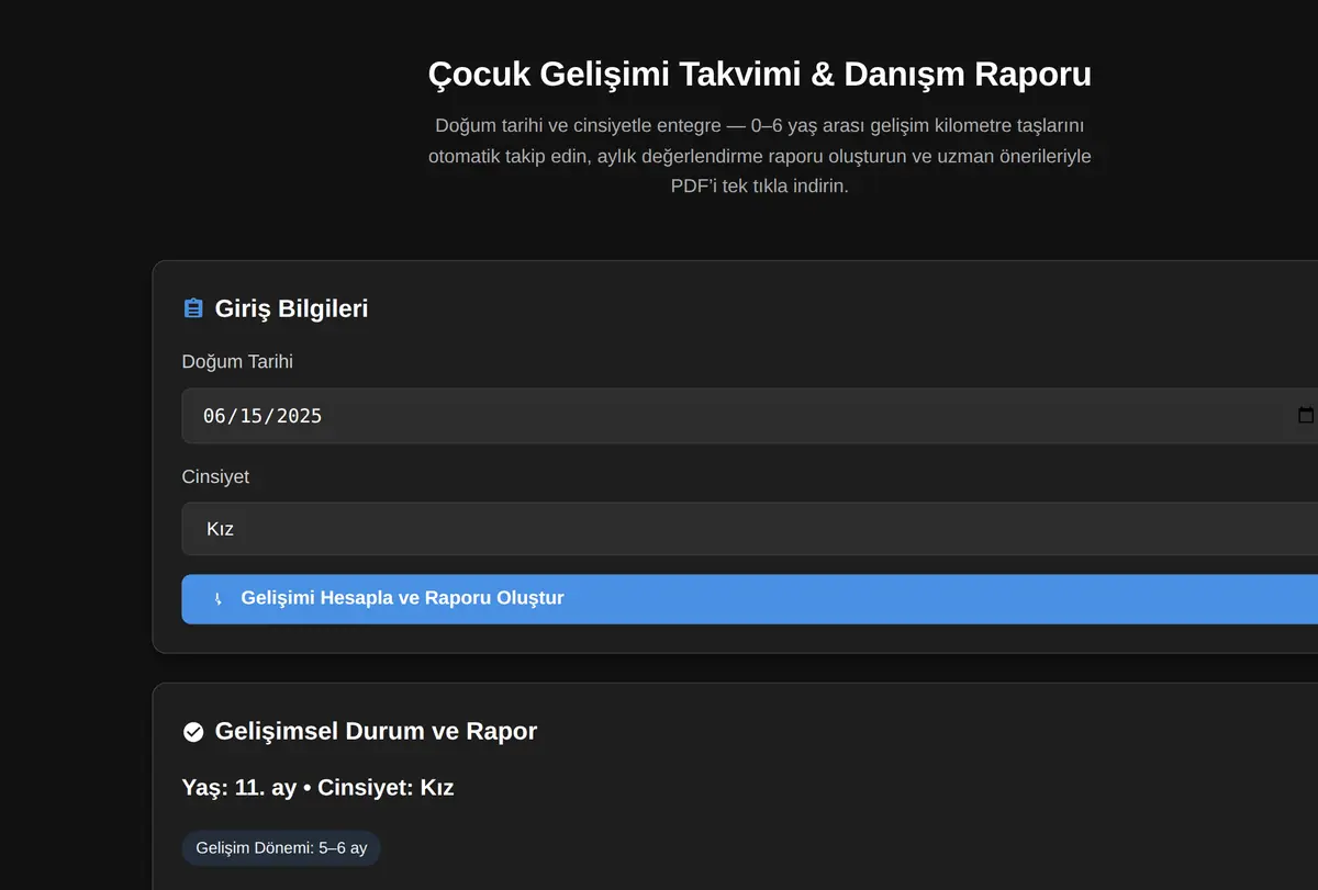 Çocuk Gelişimi Takvimi & Danışm Raporu ekran görüntüsü