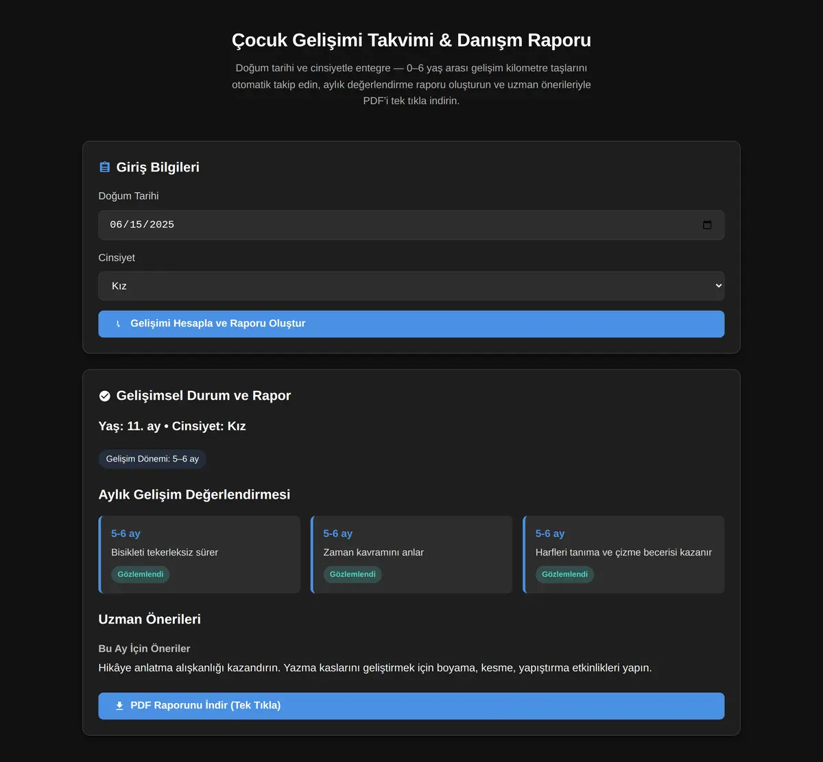 Çocuk Gelişimi Takvimi & Danışm Raporu ekran görüntüsü 3