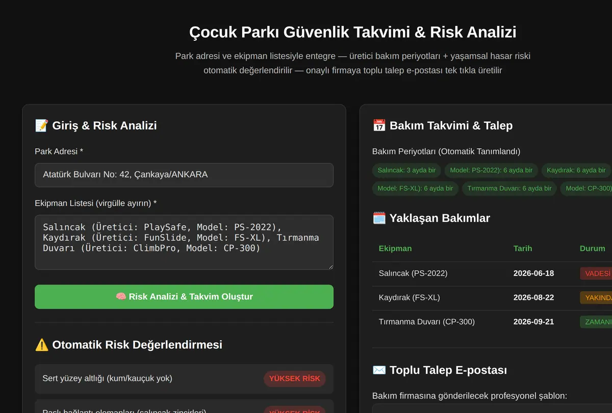 Çocuk Parkı Güvenlik Takvimi & Risk Analizi ekran görüntüsü
