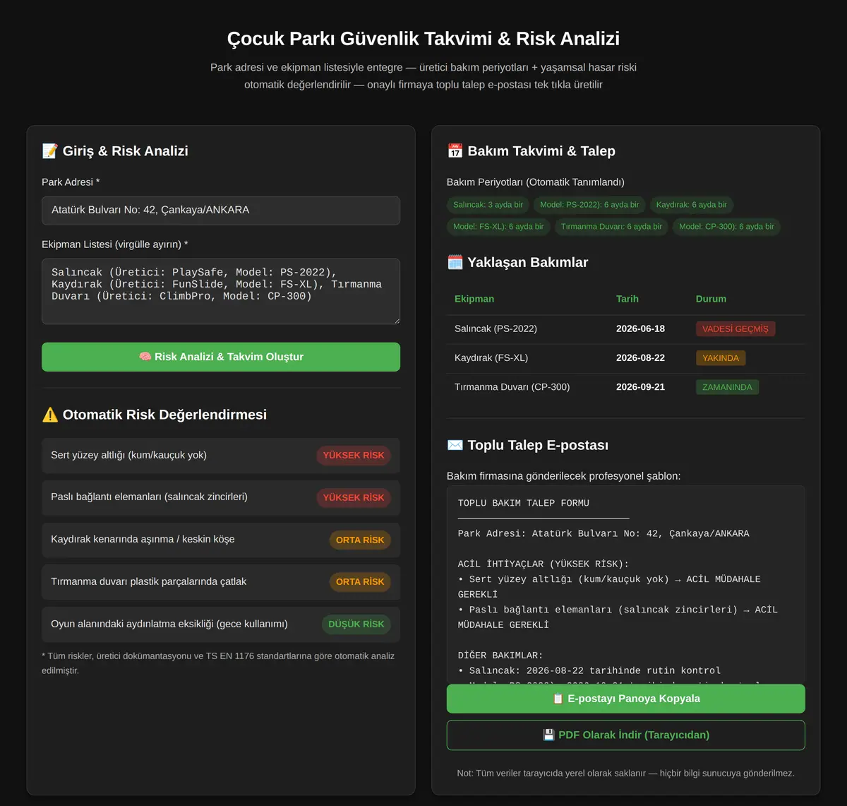 Çocuk Parkı Güvenlik Takvimi & Risk Analizi ekran görüntüsü 3
