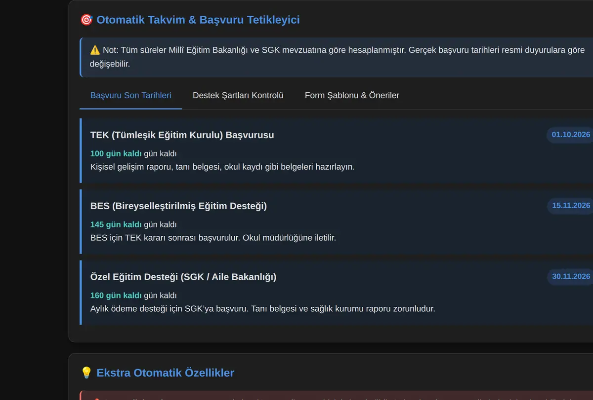 Çocuk Özel Eğitim Takvimi Aracı ekran görüntüsü
