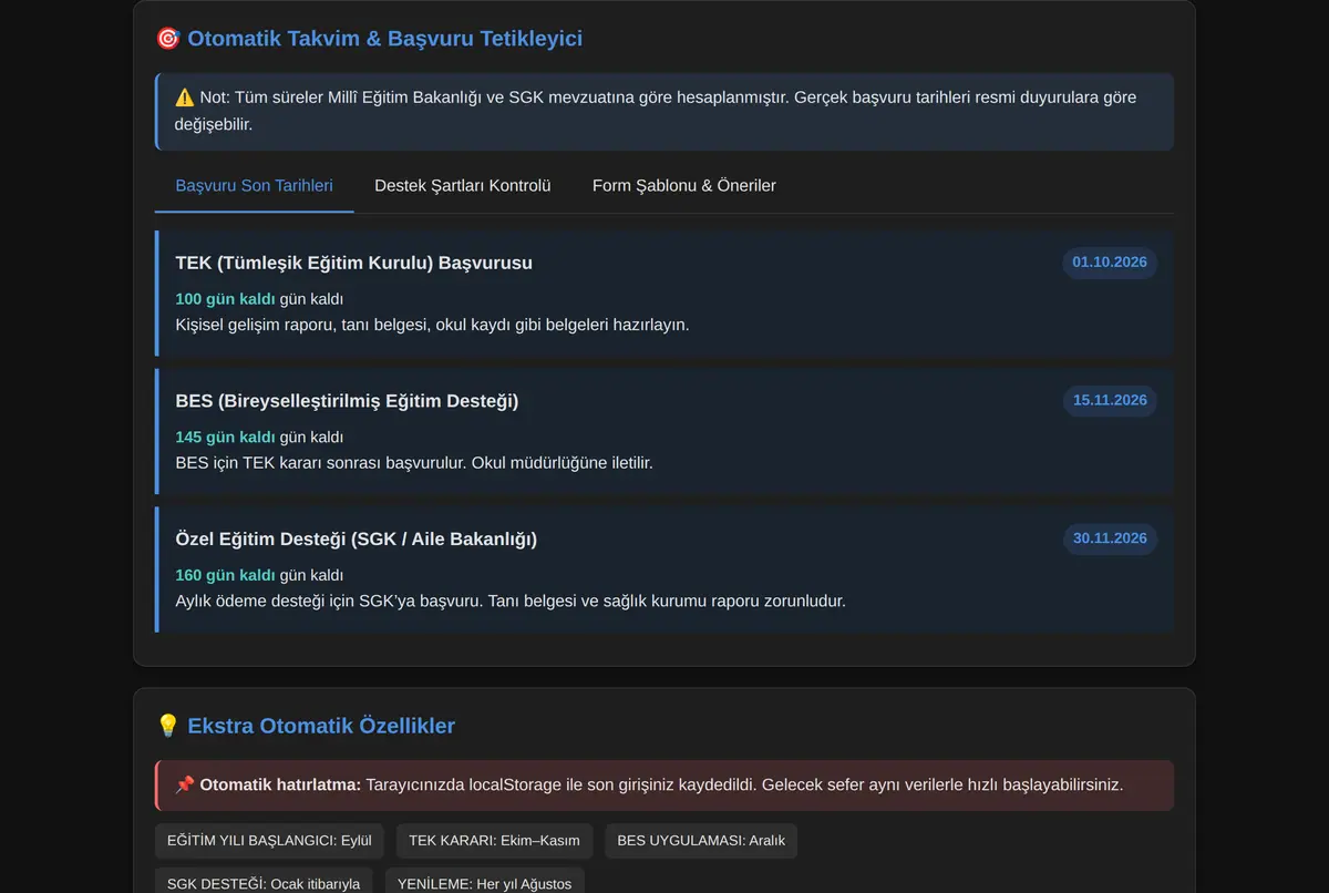 Çocuk Özel Eğitim Takvimi Aracı ekran görüntüsü 2