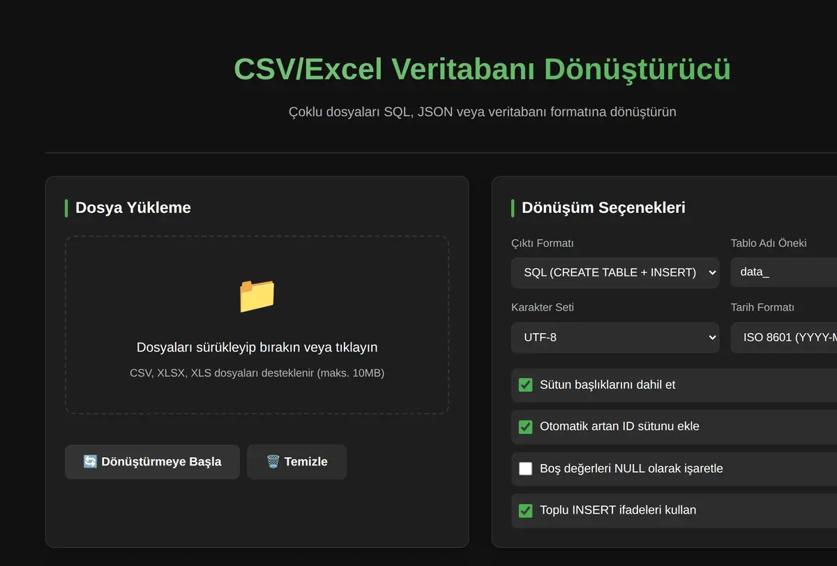 CSV/Excel Veritabanı Dönüştürücü ekran görüntüsü