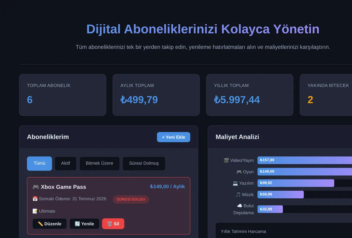 Dijital Abonelik Yöneticisi ekran görüntüsü