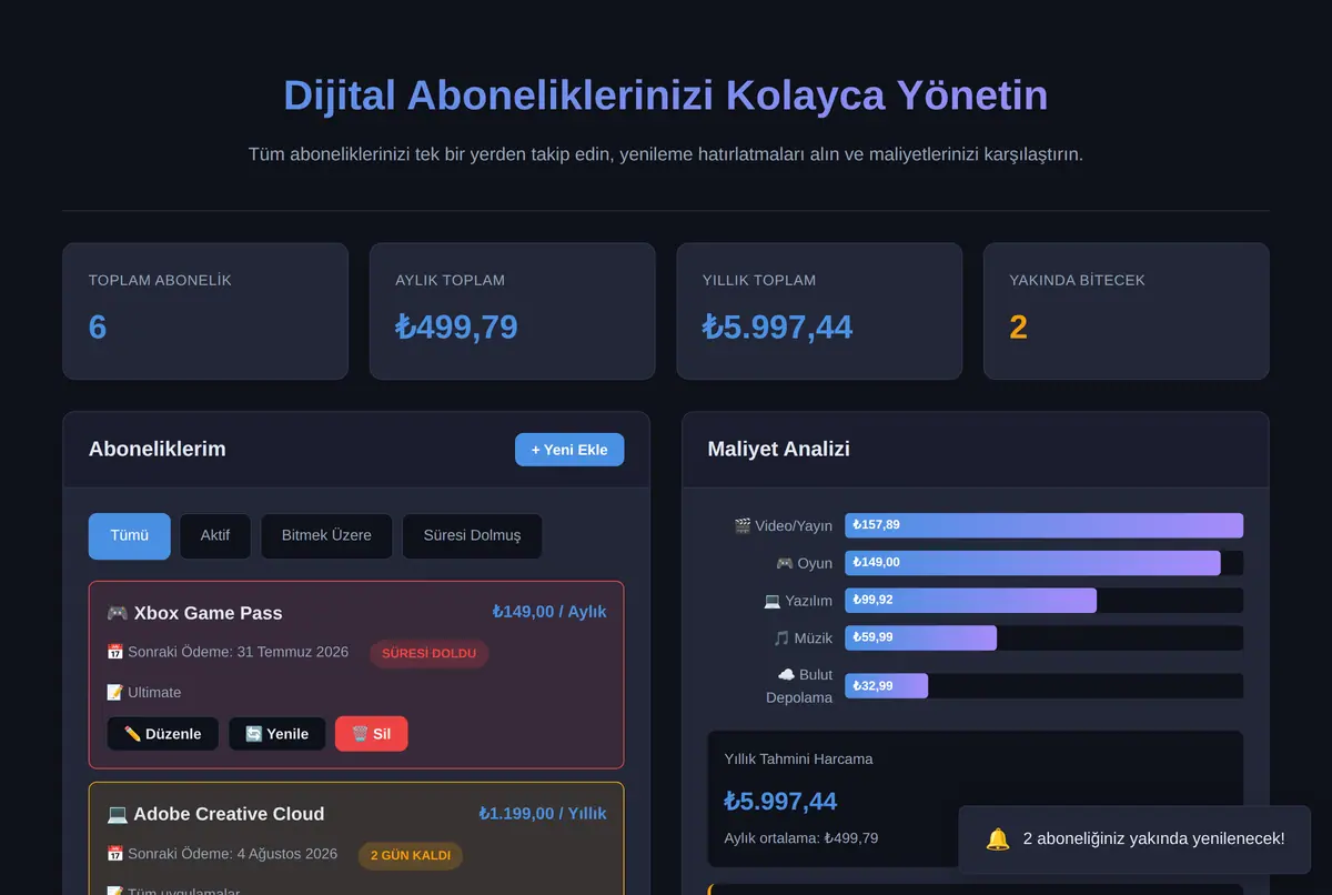 Dijital Abonelik Yöneticisi ekran görüntüsü 2