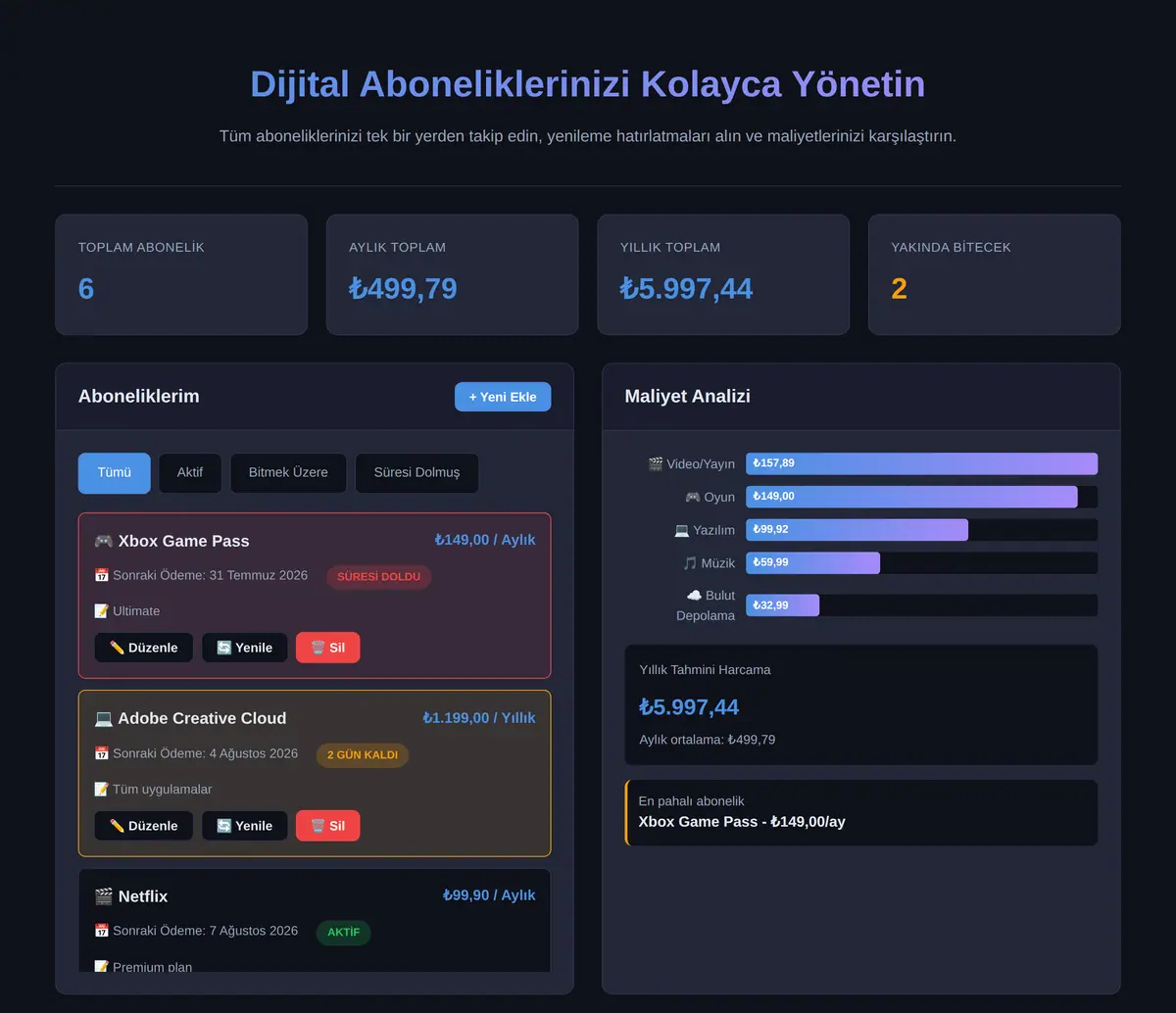 Dijital Abonelik Yöneticisi ekran görüntüsü 3