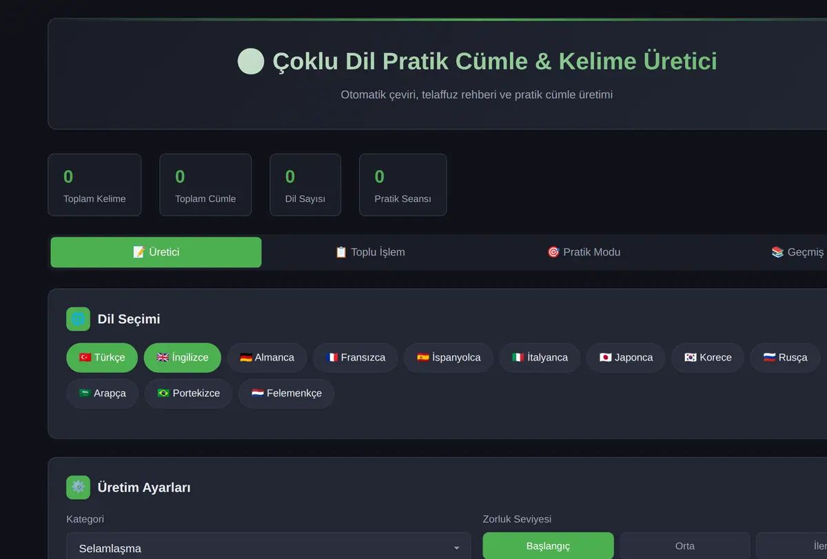 Çoklu Dil Pratik Cümle & Kelime Üretici ekran görüntüsü