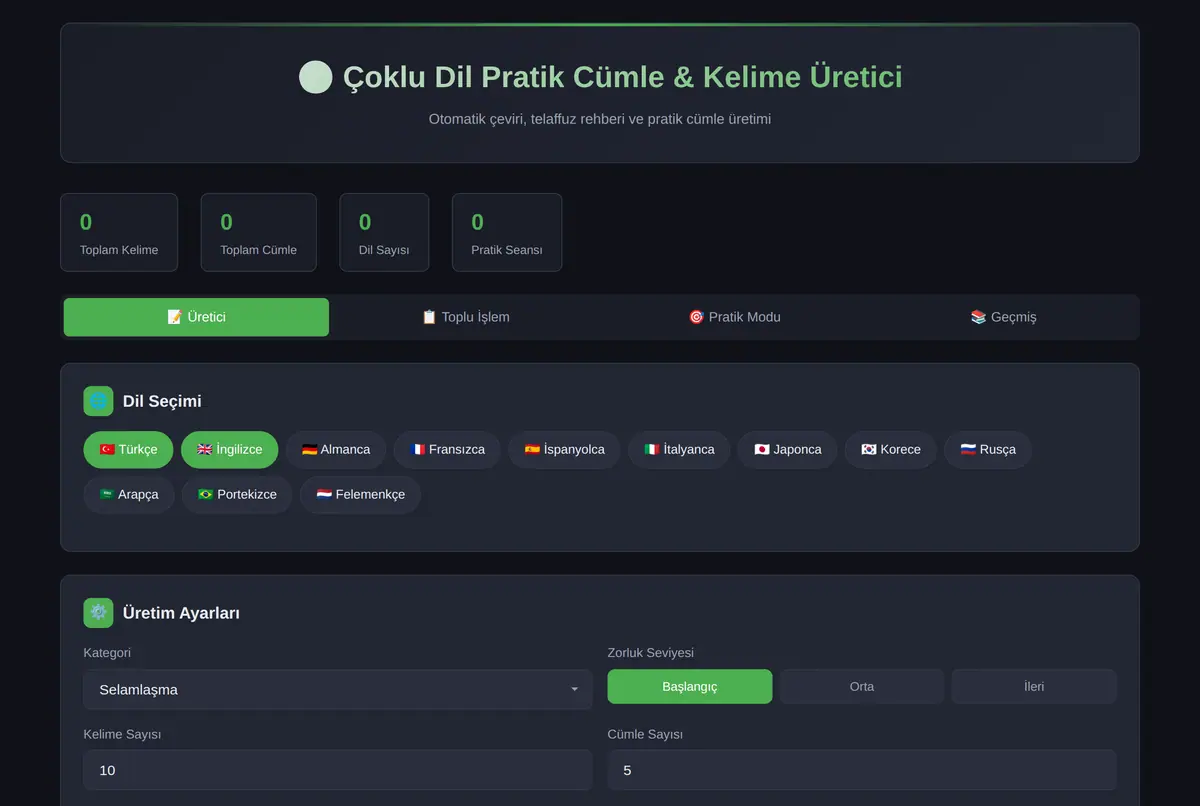 Çoklu Dil Pratik Cümle & Kelime Üretici ekran görüntüsü 2