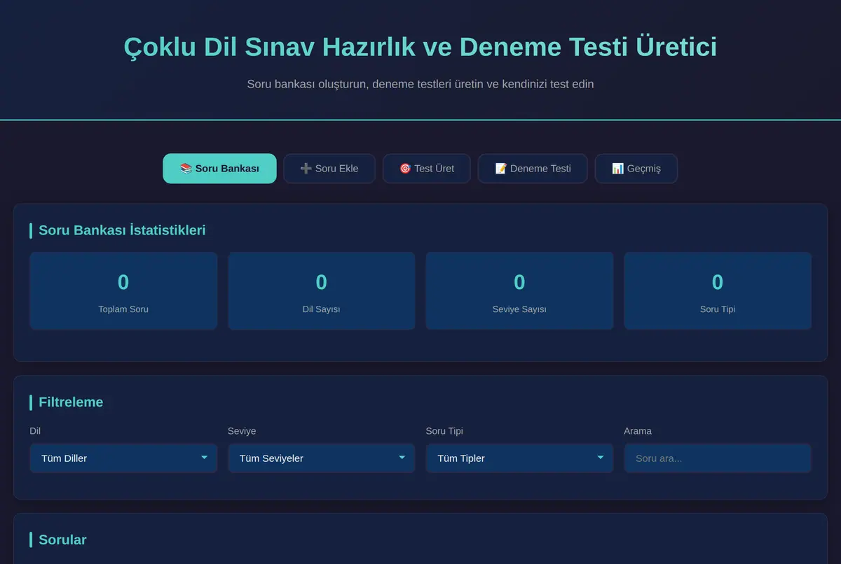 Çoklu Dil Sınav Hazırlık ve Deneme Testi Üretici ekran görüntüsü 2