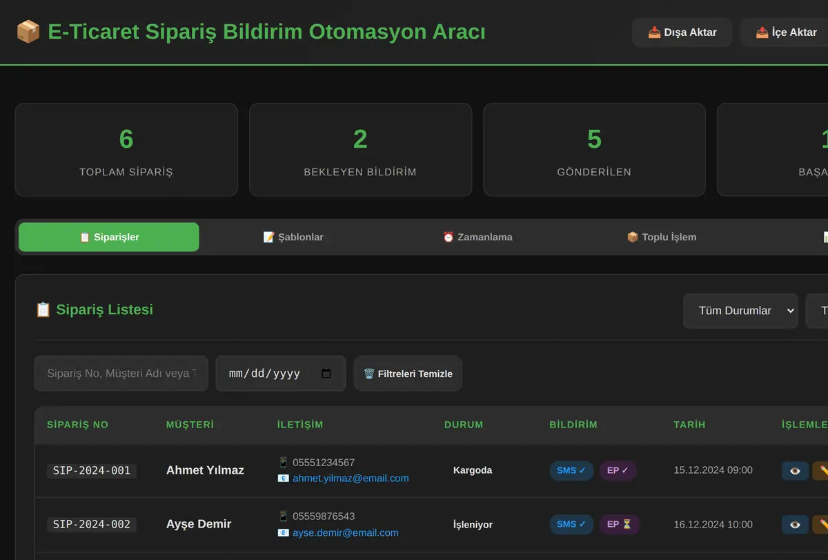 E-Ticaret Sipariş Bildirim Otomasyon Aracı ekran görüntüsü