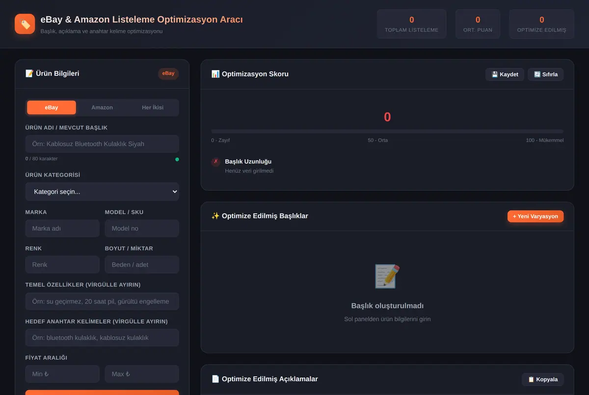 eBay & Amazon Listeleme Optimizasyon Aracı ekran görüntüsü 2