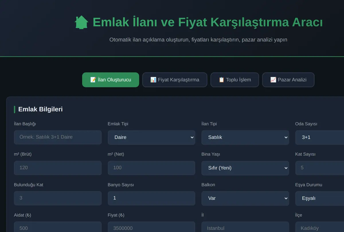 Emlak İlanı ve Fiyat Karşılaştırma Aracı ekran görüntüsü