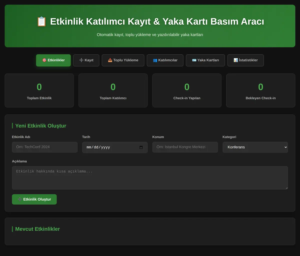 Etkinlik Katılımcı Kayıt & Yaka Kartı Basım Aracı ekran görüntüsü 3