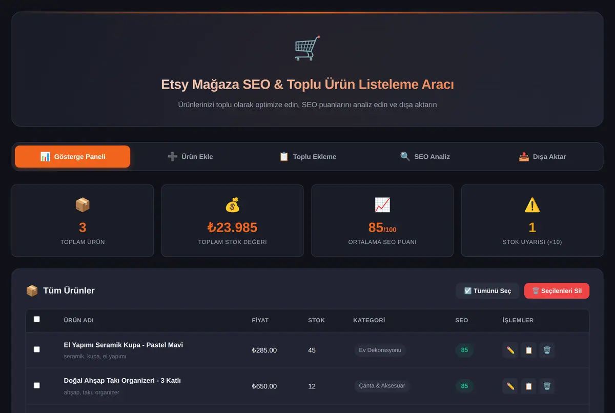 Etsy Mağaza SEO & Toplu Ürün Listeleme Aracı ekran görüntüsü 2