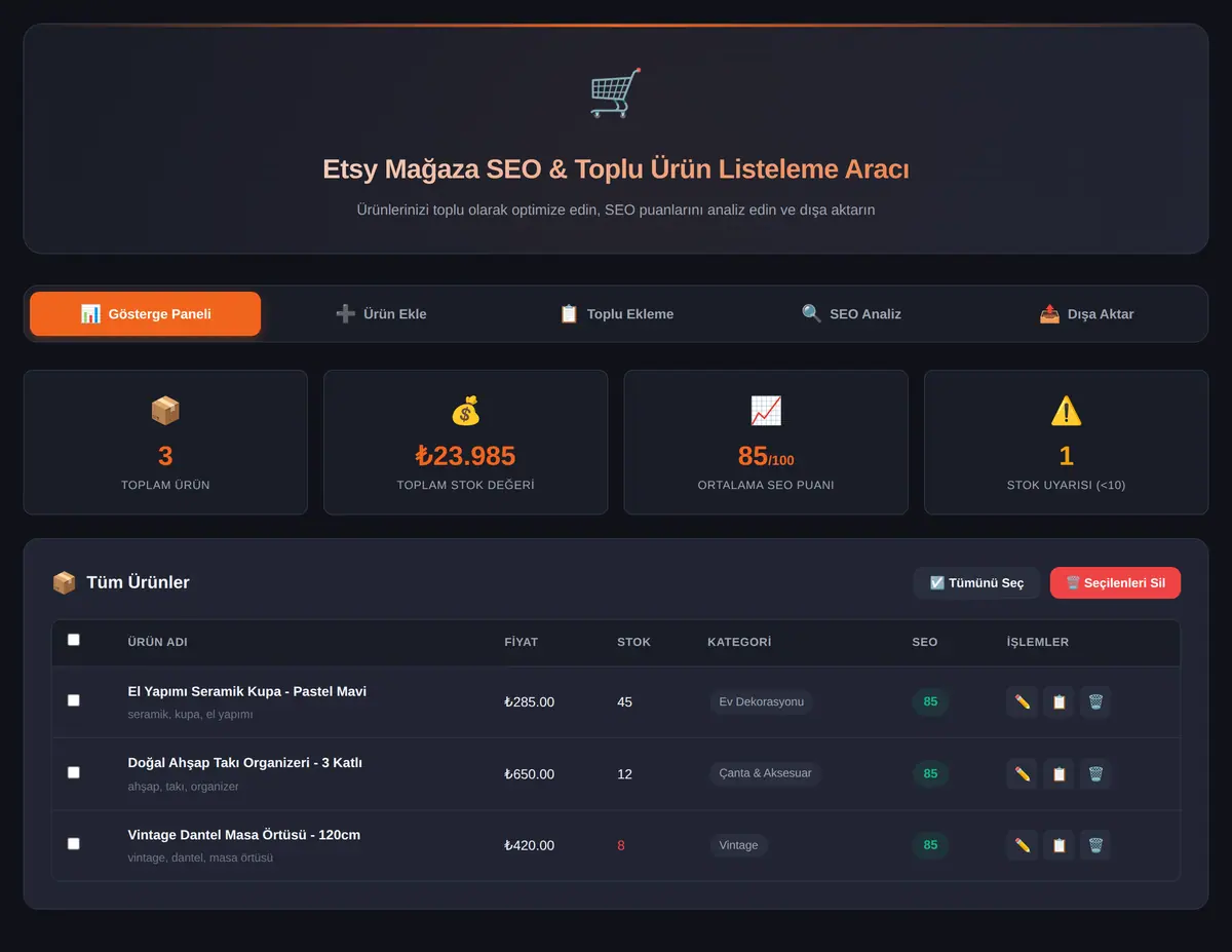 Etsy Mağaza SEO & Toplu Ürün Listeleme Aracı ekran görüntüsü 3