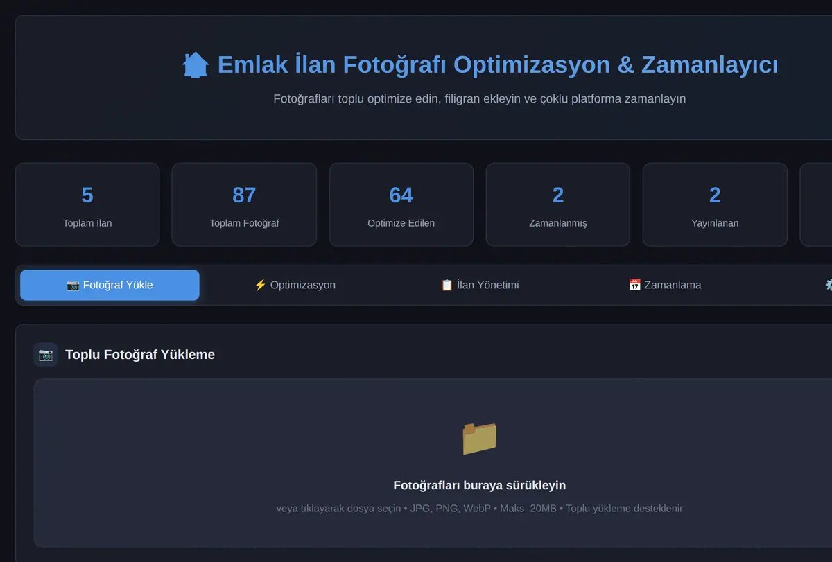 Emlak İlan Fotoğrafı Optimizasyon & Zamanlayıcı ekran görüntüsü