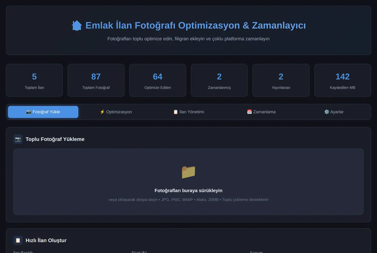 Emlak İlan Fotoğrafı Optimizasyon & Zamanlayıcı ekran görüntüsü 2