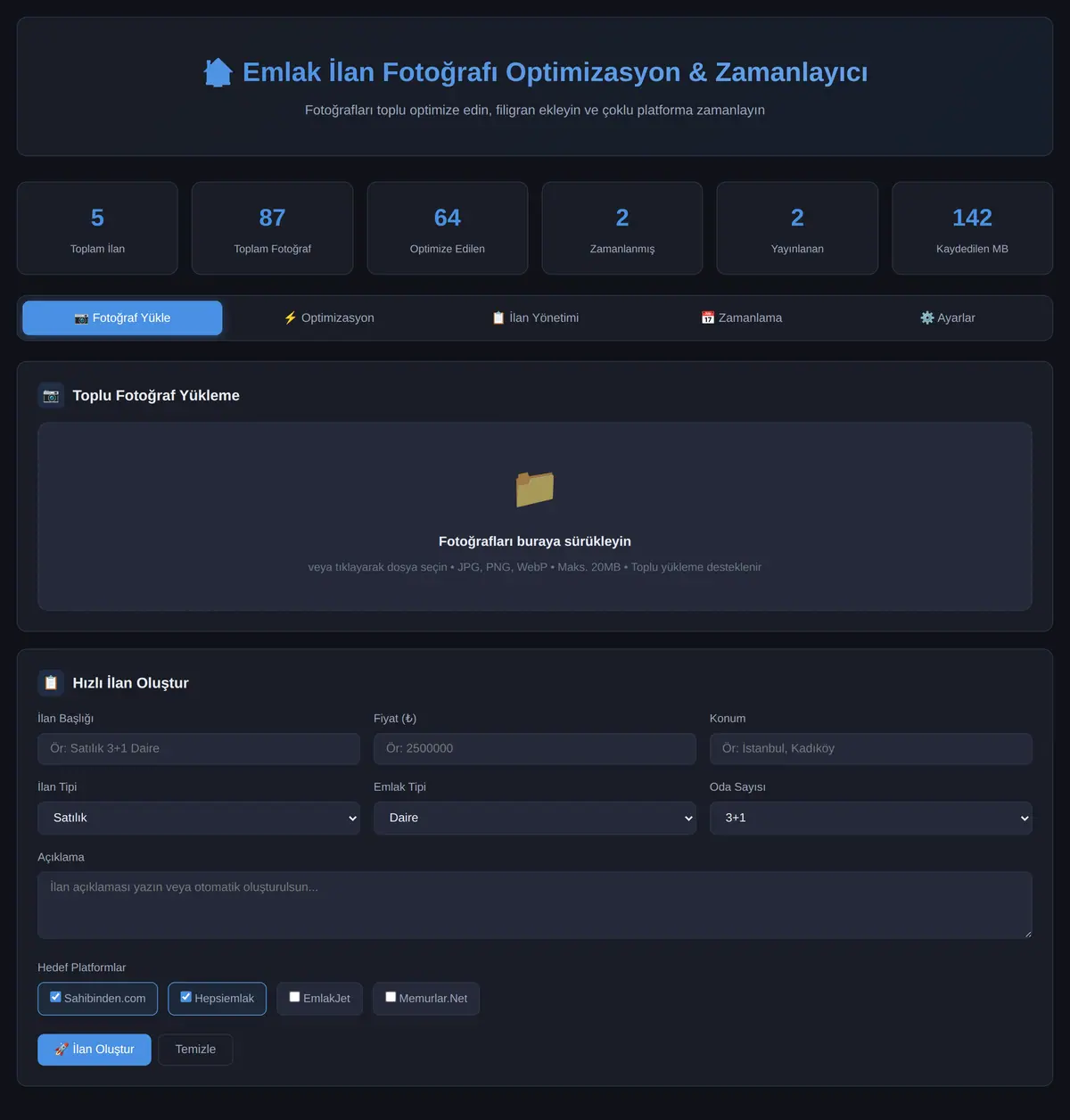 Emlak İlan Fotoğrafı Optimizasyon & Zamanlayıcı ekran görüntüsü 3