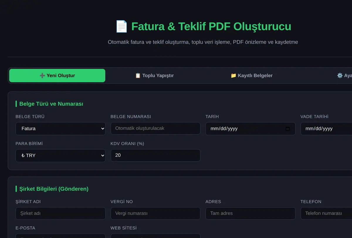 Fatura & Teklif PDF Oluşturucu ekran görüntüsü