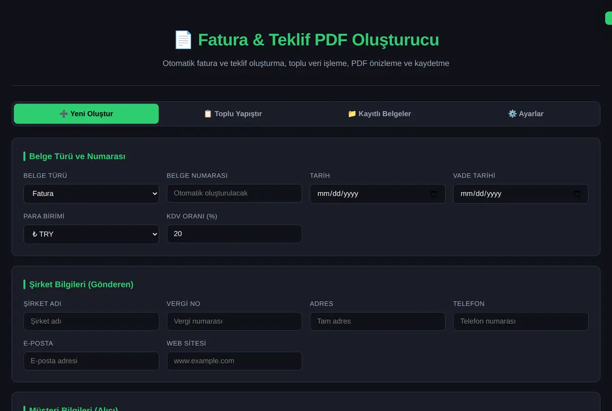 Fatura & Teklif PDF Oluşturucu ekran görüntüsü 2