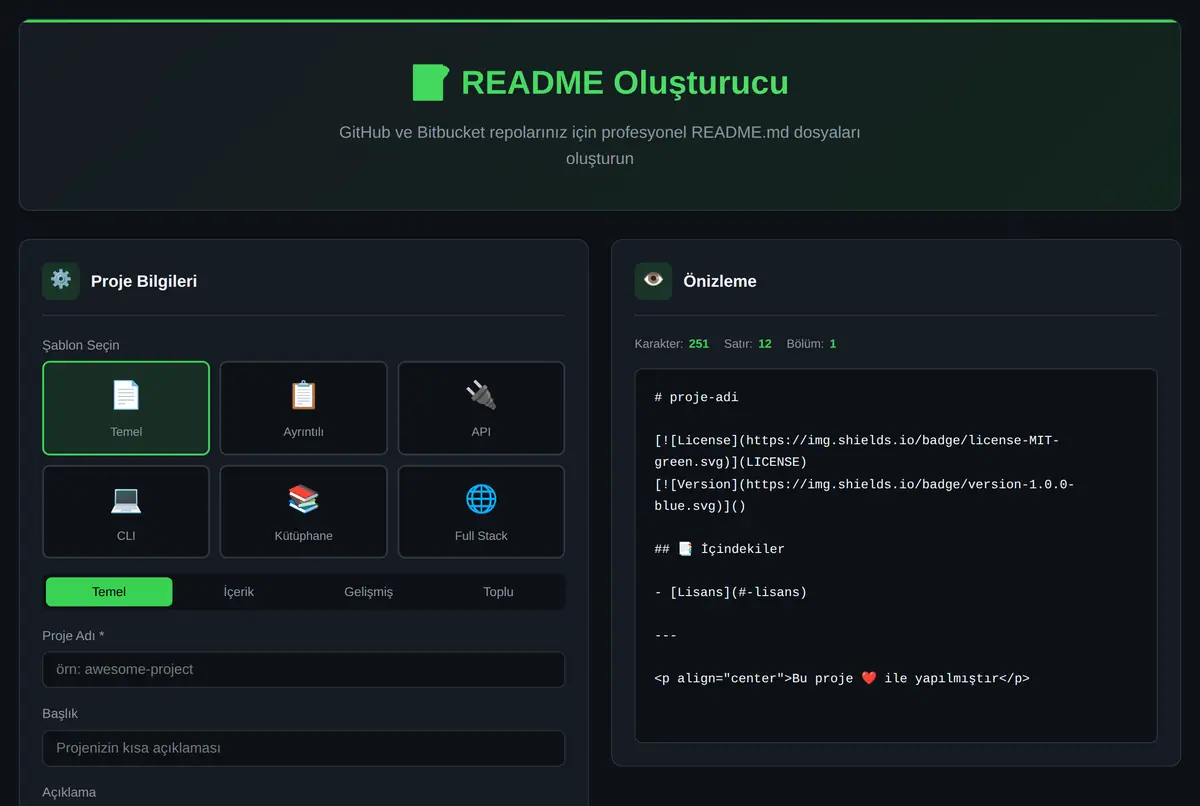 README Oluşturucu: GitHub/Bitbucket Repo Asistanı ekran görüntüsü 2