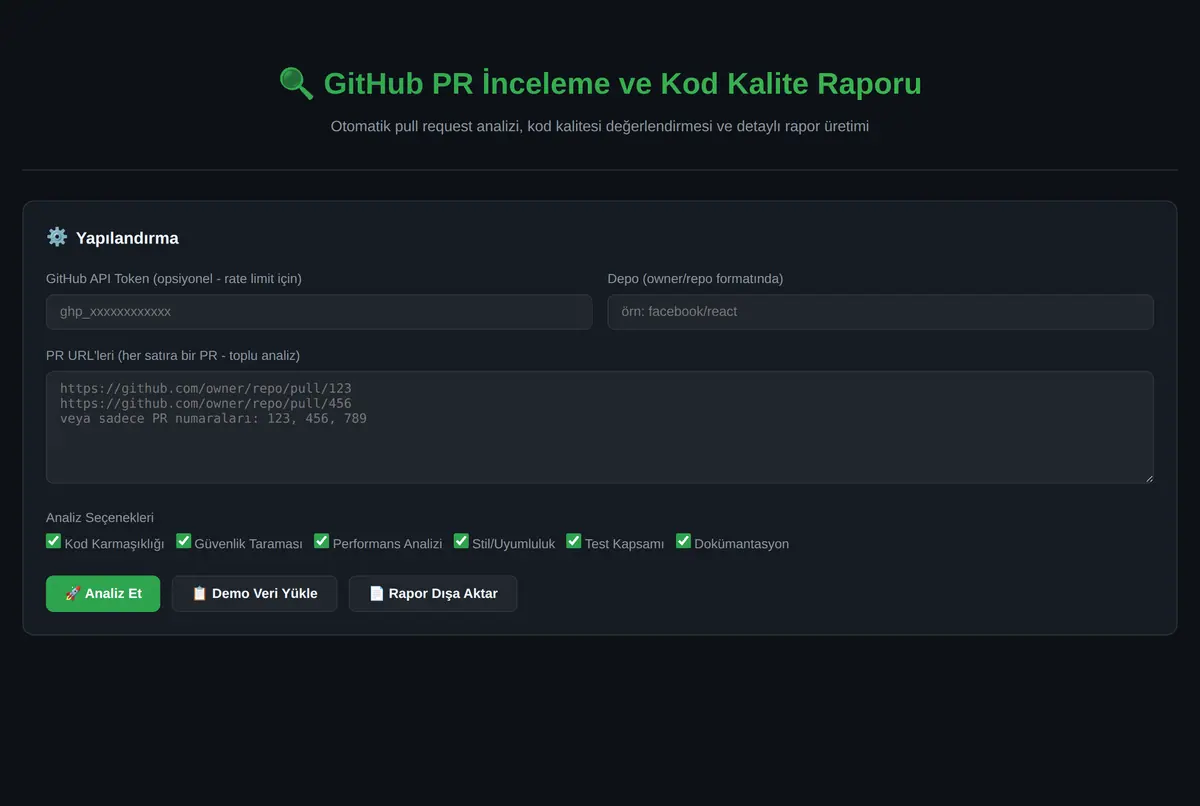 GitHub PR İnceleme ve Kod Kalite Raporu ekran görüntüsü 3