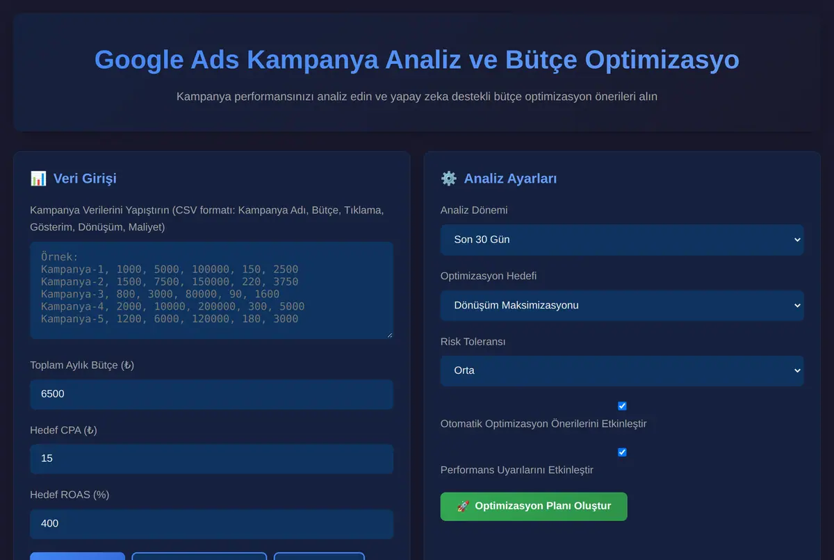 Google Ads Kampanya Analiz ve Bütçe Optimizasyo ekran görüntüsü 2