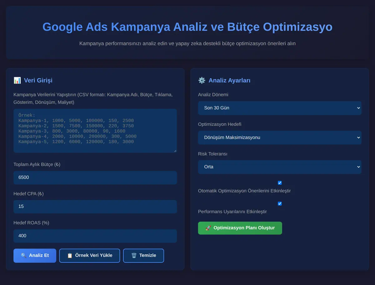Google Ads Kampanya Analiz ve Bütçe Optimizasyo ekran görüntüsü 3