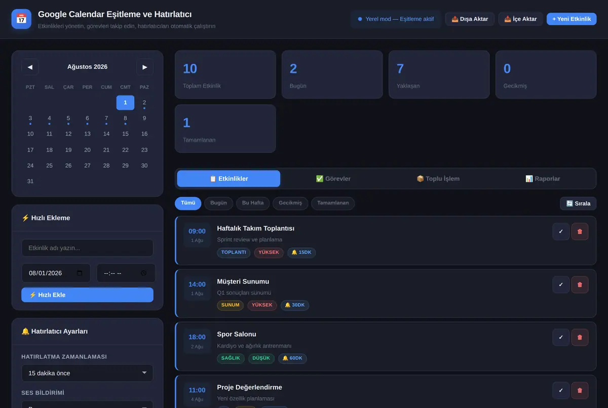 Google Calendar Eşitleme ve Hatırlatıcı Aracı ekran görüntüsü 2