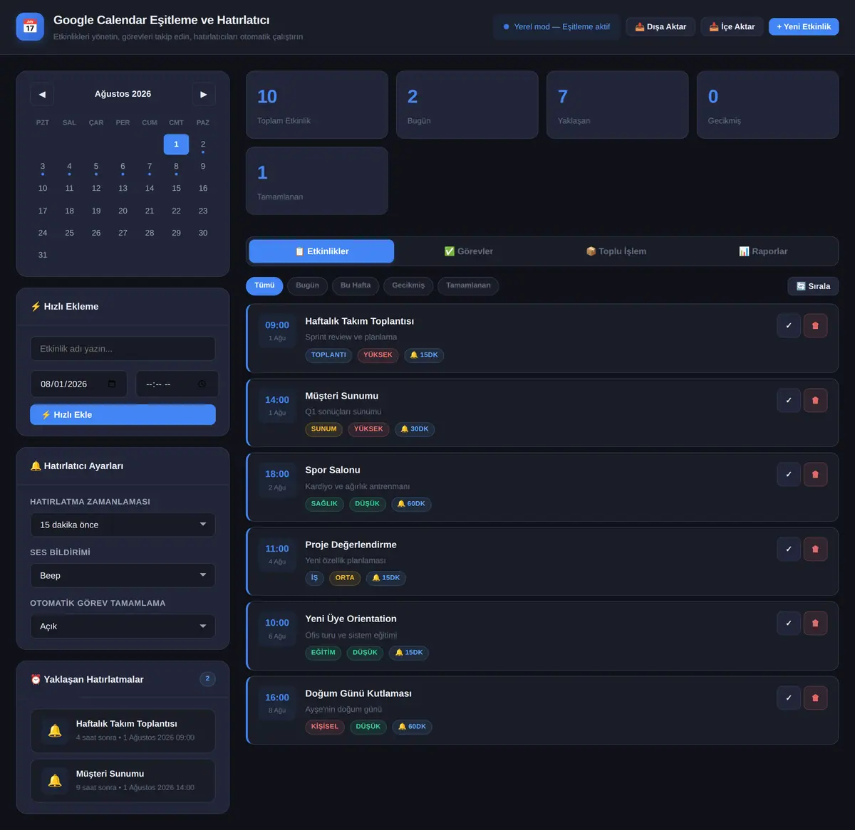 Google Calendar Eşitleme ve Hatırlatıcı Aracı ekran görüntüsü 3