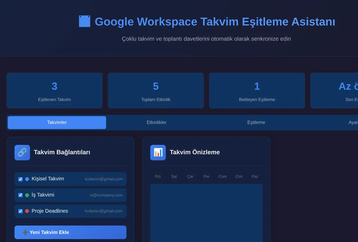 Google Workspace Takvim Eşitleme Asistanı ekran görüntüsü
