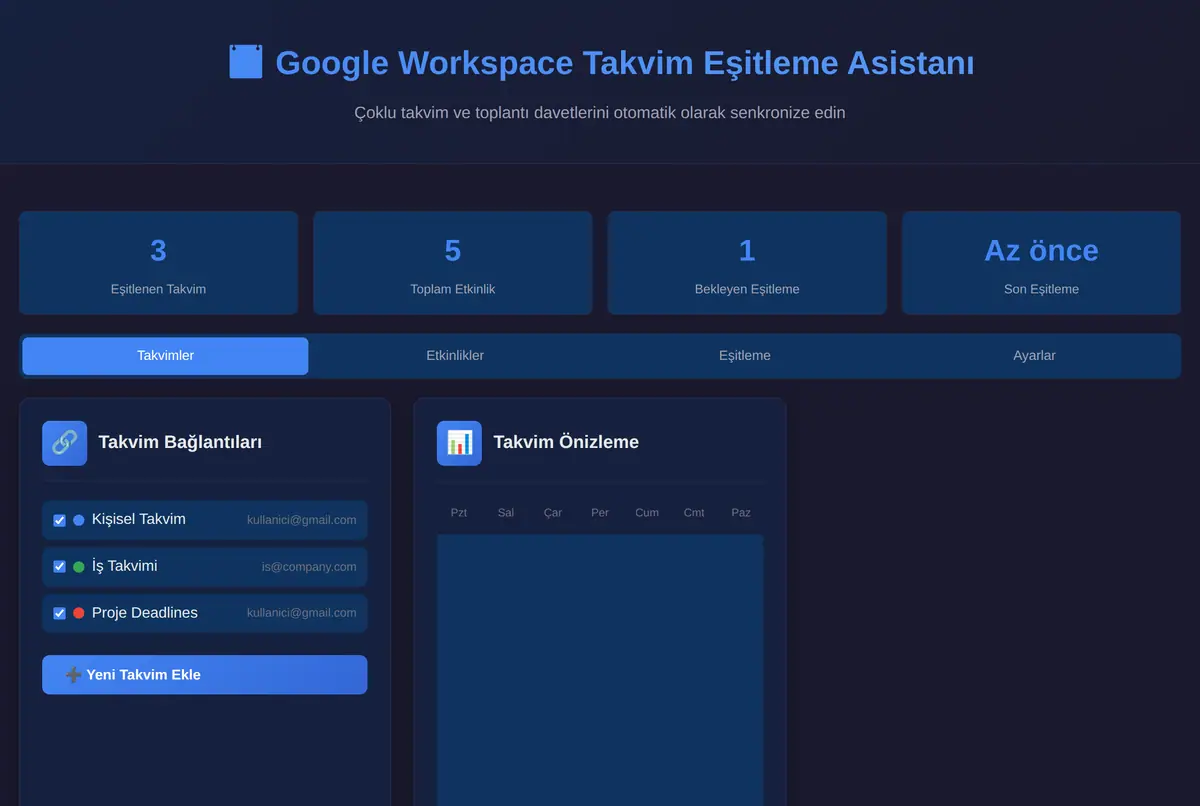 Google Workspace Takvim Eşitleme Asistanı ekran görüntüsü 3