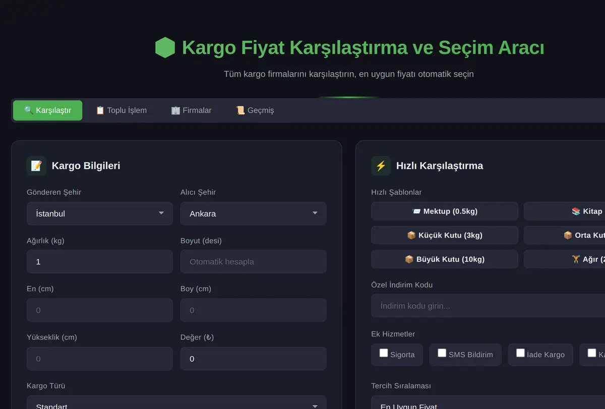 Kargo Fiyat Karşılaştırma ve Seçim Aracı ekran görüntüsü