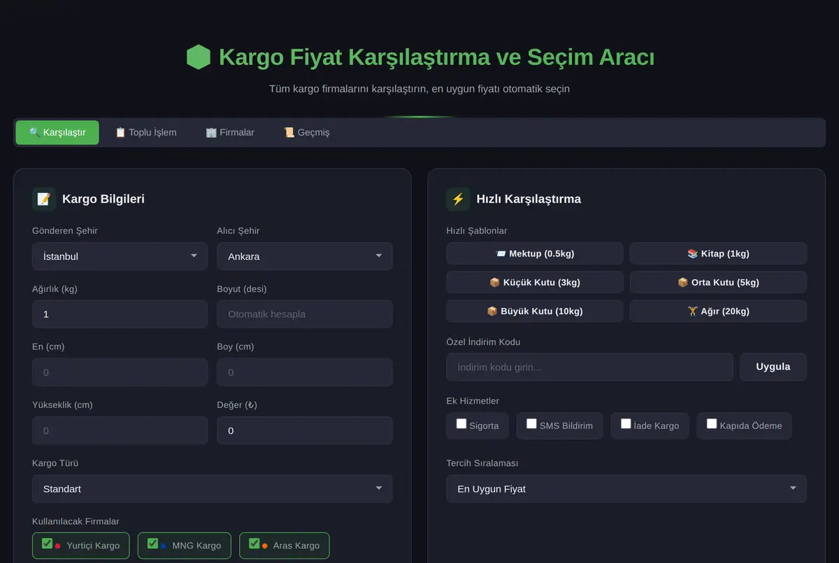 Kargo Fiyat Karşılaştırma ve Seçim Aracı ekran görüntüsü 2