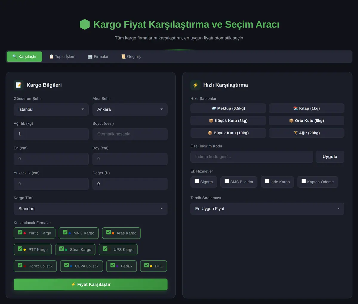 Kargo Fiyat Karşılaştırma ve Seçim Aracı ekran görüntüsü 3