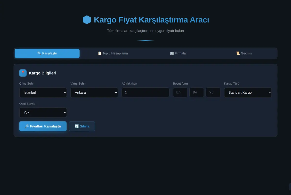 Kargo Fiyat Karşılaştırma Aracı ekran görüntüsü 2