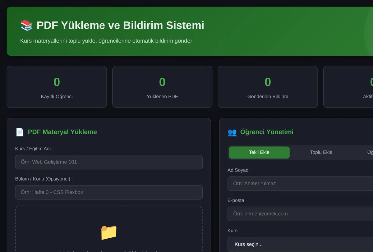 PDF Yükleme ve Bildirim Sistemi ekran görüntüsü